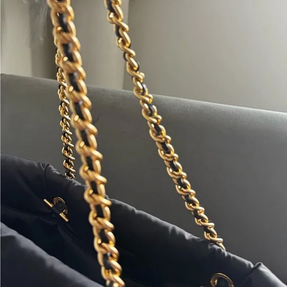 Tory Burch Black and Gold Quilted Nylon Tote - Picture 3 of 7